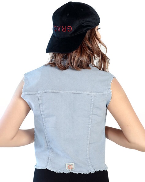 Denim sleeveless jackets for womens online hotsell