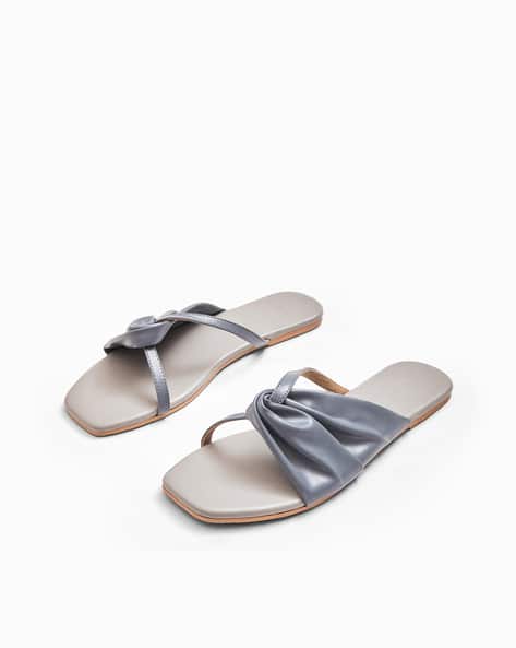 Open-Toe Slip-On Flat Sandals with Draped Strap