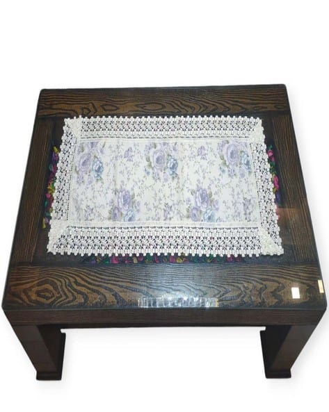 Jute Floral Print Lace Coffee Table Runner 33