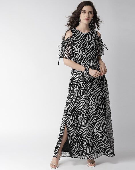 Cold shoulder animal print dress best sale