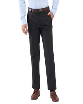 park avenue Men Relaxed-Fit Flat-Front Trousers with Insert Pockets-picture-24