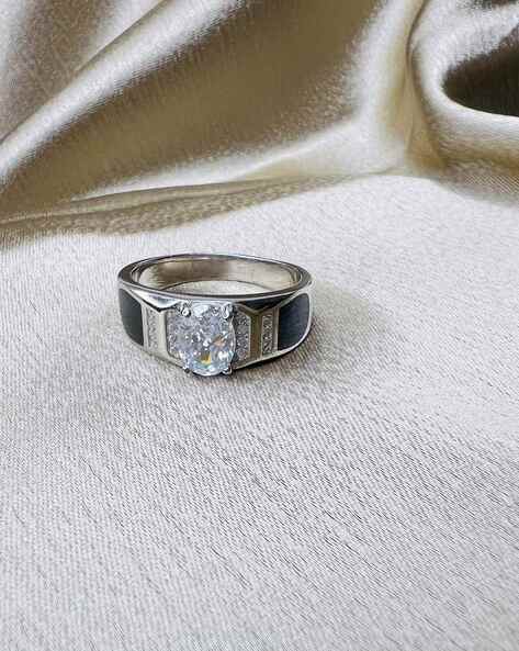 Men Sterling Silver American Diamond-Studded Cocktail Ring - Main Image