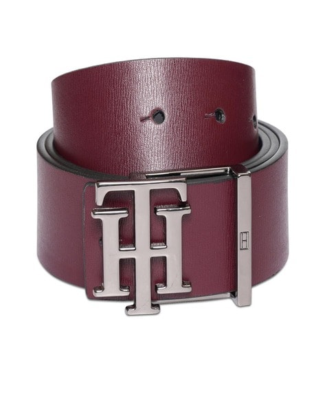 Leather Reversible Belt with Logo Accent