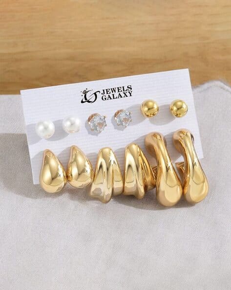 Jewels galaxy Set of 6 Women Gold-Plated Earrings