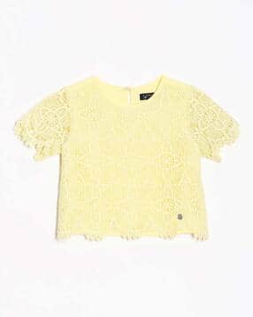 allen solly Girls Lace Print Top with Round Neck-picture-17