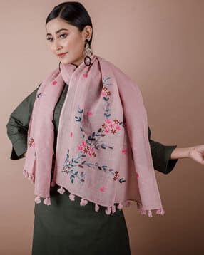 Women Embroidered Stole with Tassels-image-17