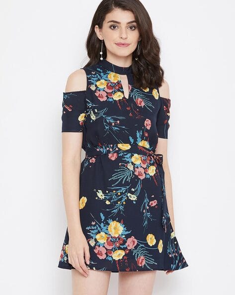 Floral Print Cold Shoulder Shift Dress