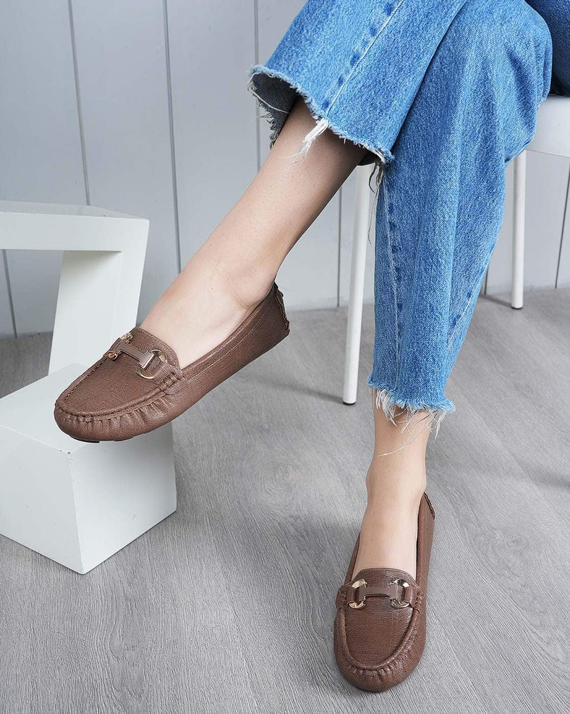 Women Loafers with Buckle Accent