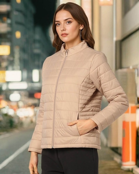 Puffer jacket women beige on sale