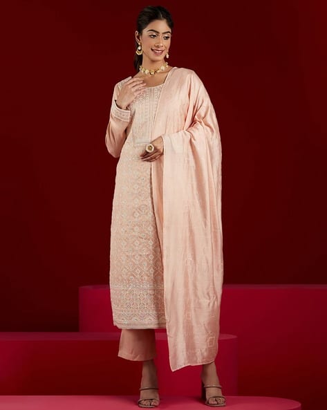 Libas Art Women Embroidered Straight Kurta with Pants & Dupatta