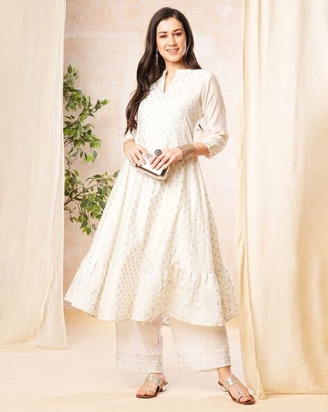 Cotton Kurta Pure Cotton Anarkali Kurtis White Floral Print Anarkali Kurtis Online Buy White Floral Thread