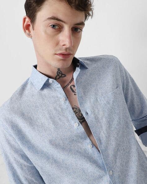 dusty blue dress shirt men Wrangler Mens George Strait Blue Long Sleeve Button Down Shirt, L main image 0