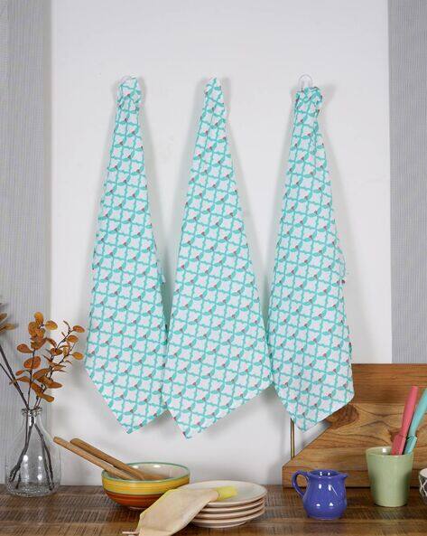 RatanCart Set of 3 Geometric Print Cotton Kirchen Towels 26" x 18"