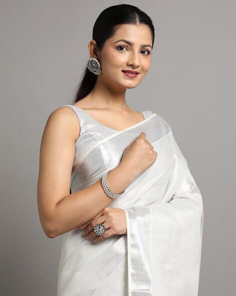 Kasavu Saree Jewellery With Silver Saree Silver Saree Oxidised