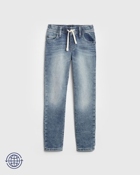 Boys Light-Wash Slim Fit Jeans with Drawstring Waist