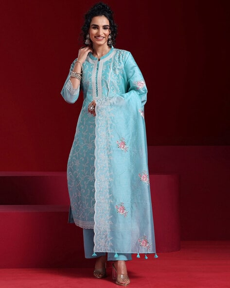 Embroidered Straight Kurta Set Price in India