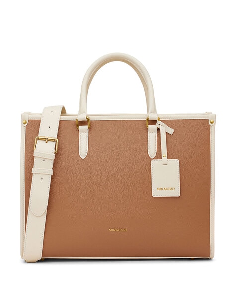 Women Colourblock Tote Bag with Buckle Accent