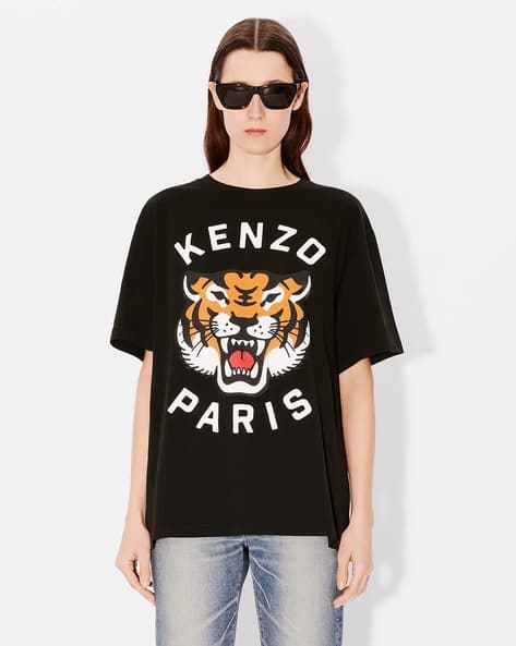 Buy KENZO Lucky Tiger Cotton Oversize T-Shirt | Black Color
