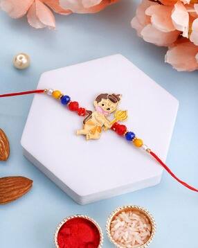 panash Gold-Plated Hanuman Shaped Brass Thread Rakhi with Roli Chawal-picture-12