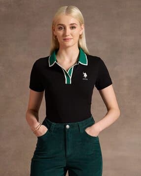 u.s. polo assn. Women Regular Fit Polo T-Shirt with Contrast Collar-picture-19