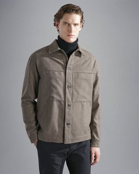 Buy PAUL SHARK Cozy Woolen Regular Fit Overshirt Brown Color