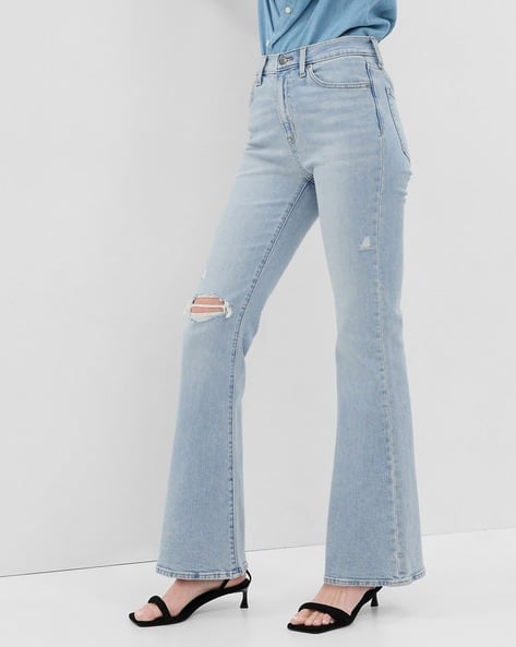 High Rise Light Wash Flared Fit with Stretch Jeans