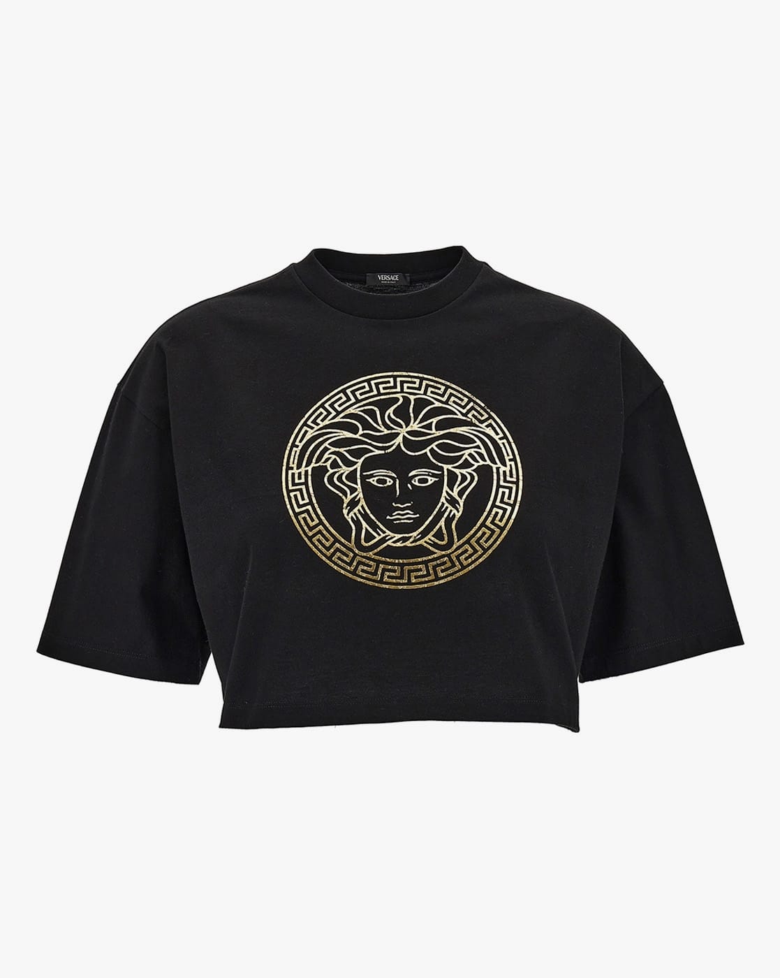 Tシャツ・カットソー Versace Cropped Medusa T-Shirt Cropped printed cotton T-shirt in black - Versace | Mytheresa