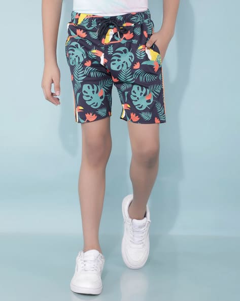 Boys Leaf Print Slim Fit Shorts