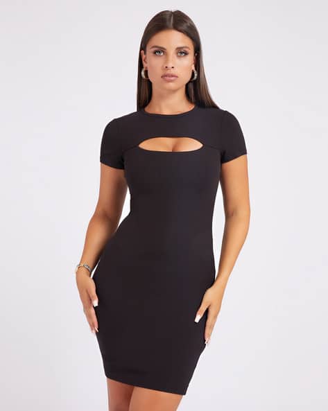 Round-Neck Bodycon Dress with Front Cutout