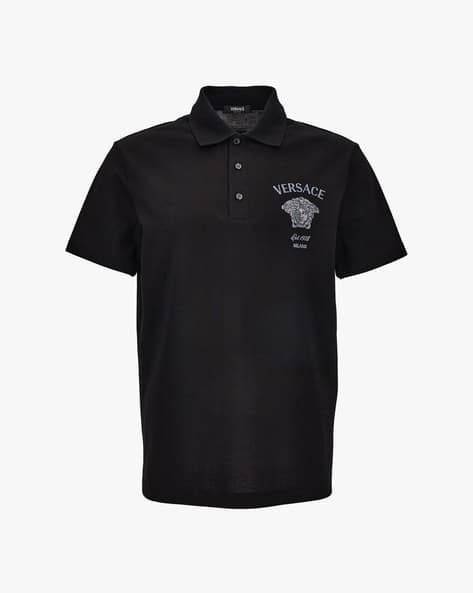 Buy VERSACE Logo Polo T-Shirt | Black Color Men | AJIO LUXE