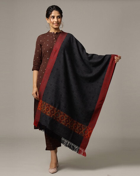 Women Woven Stole with Tassels Price in India