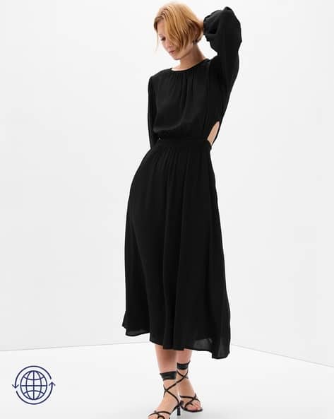 denim dress with white shoes Women's Pleated Waist Shirt Medium Wash / L Color:Gotham (Black) _okendo:syndication_key:CL135082005 easier fit on days Forest Green Bridesmaid Dress