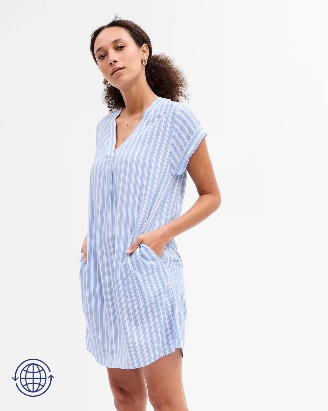 Striped V-Neck Shift Dress