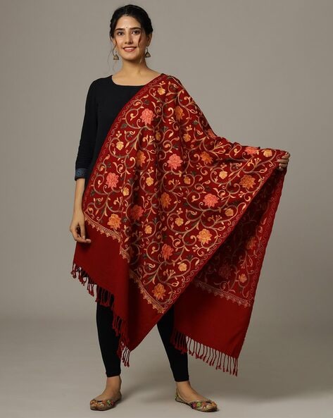 Women Embroidered Stole with Tassels Price in India