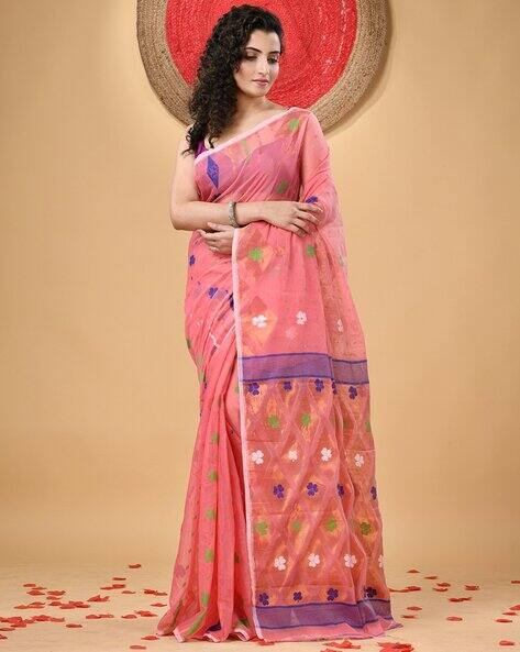 Desh Bidesh Cotton Silk Handloom Jamdani Saree with Golden Work