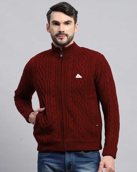 Men Cable-Knit Regular Fit Cardigan