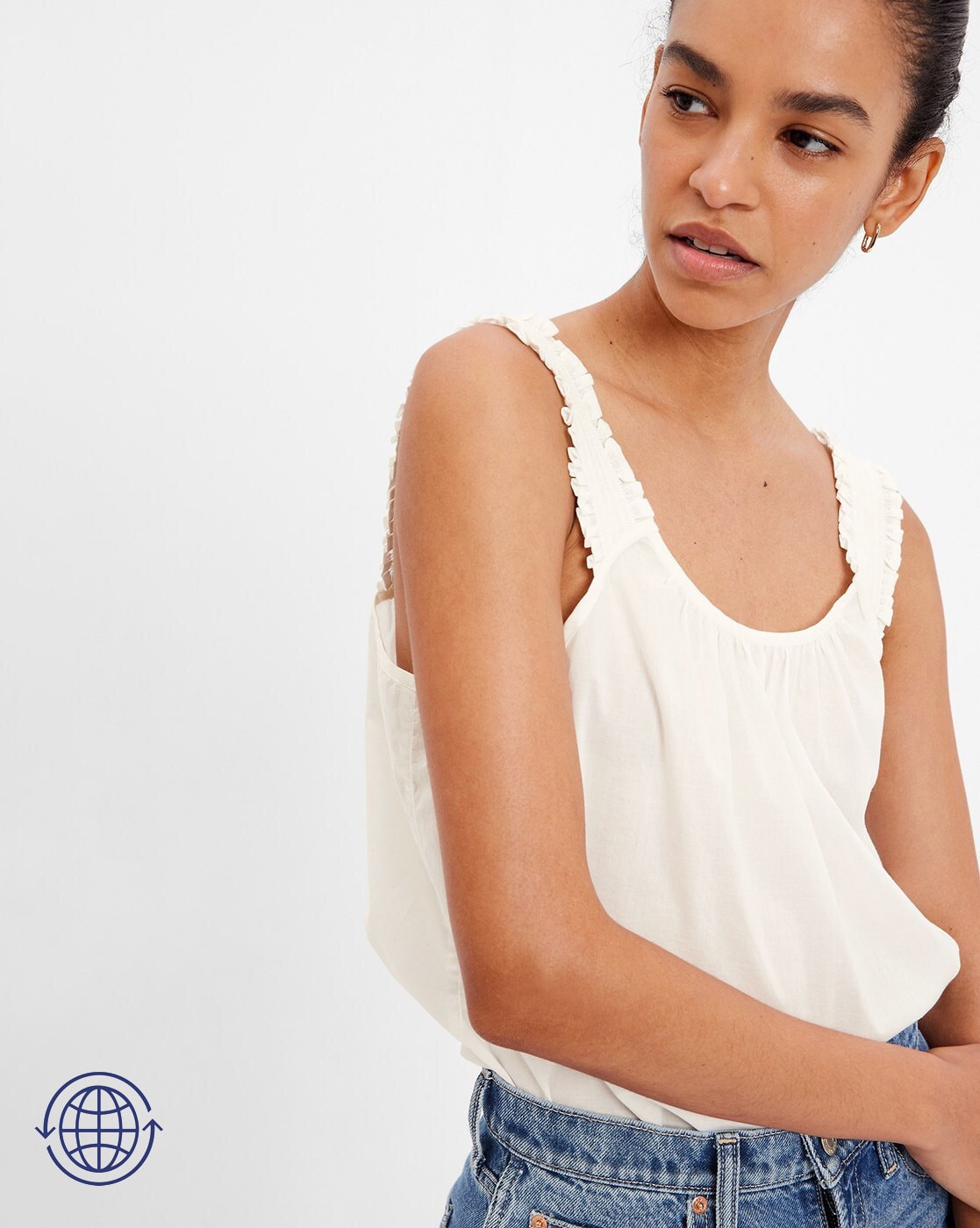 Regular Fit Smocked Sleeves Strappy Top