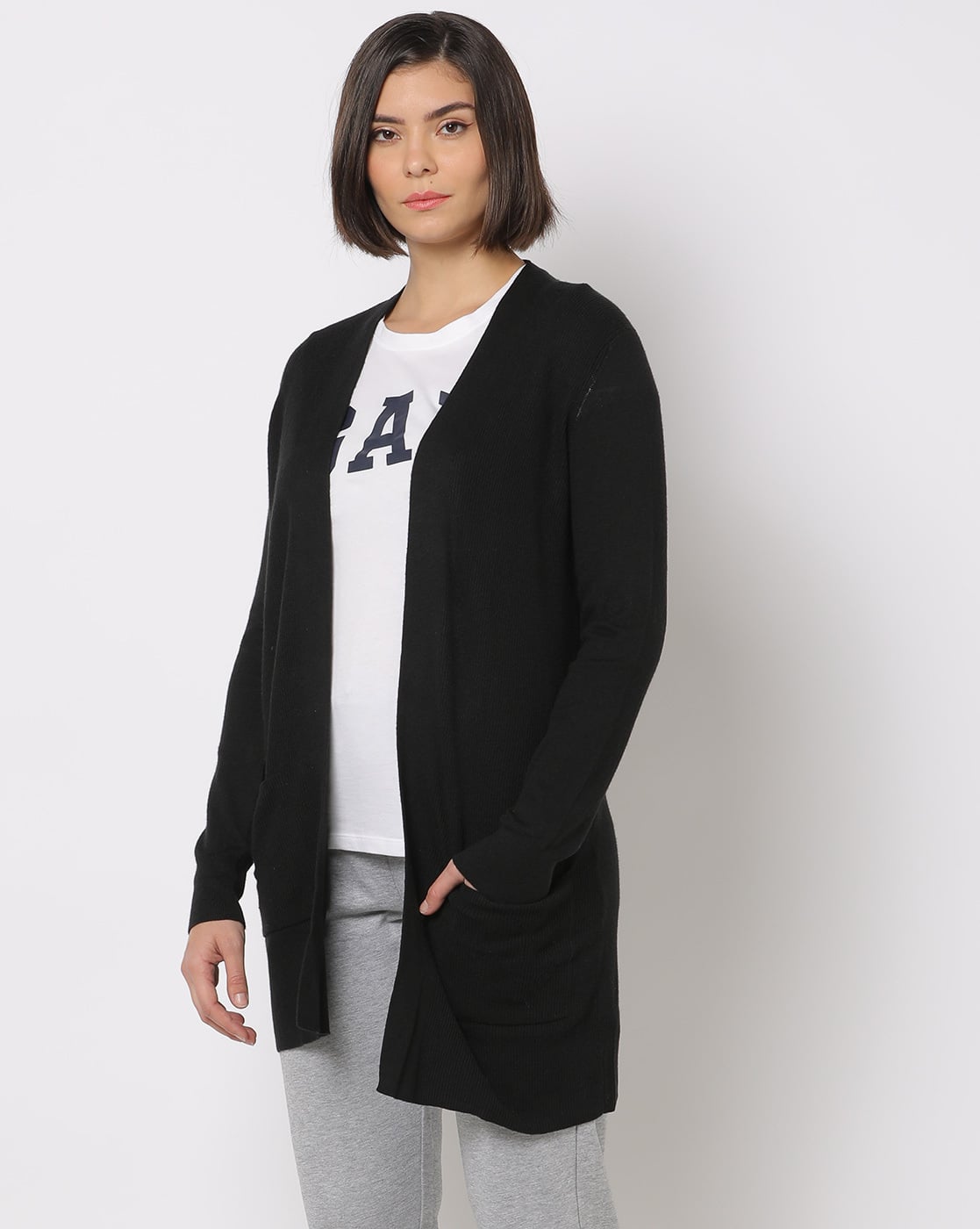 Ribbed Front-Open Longline Shrug