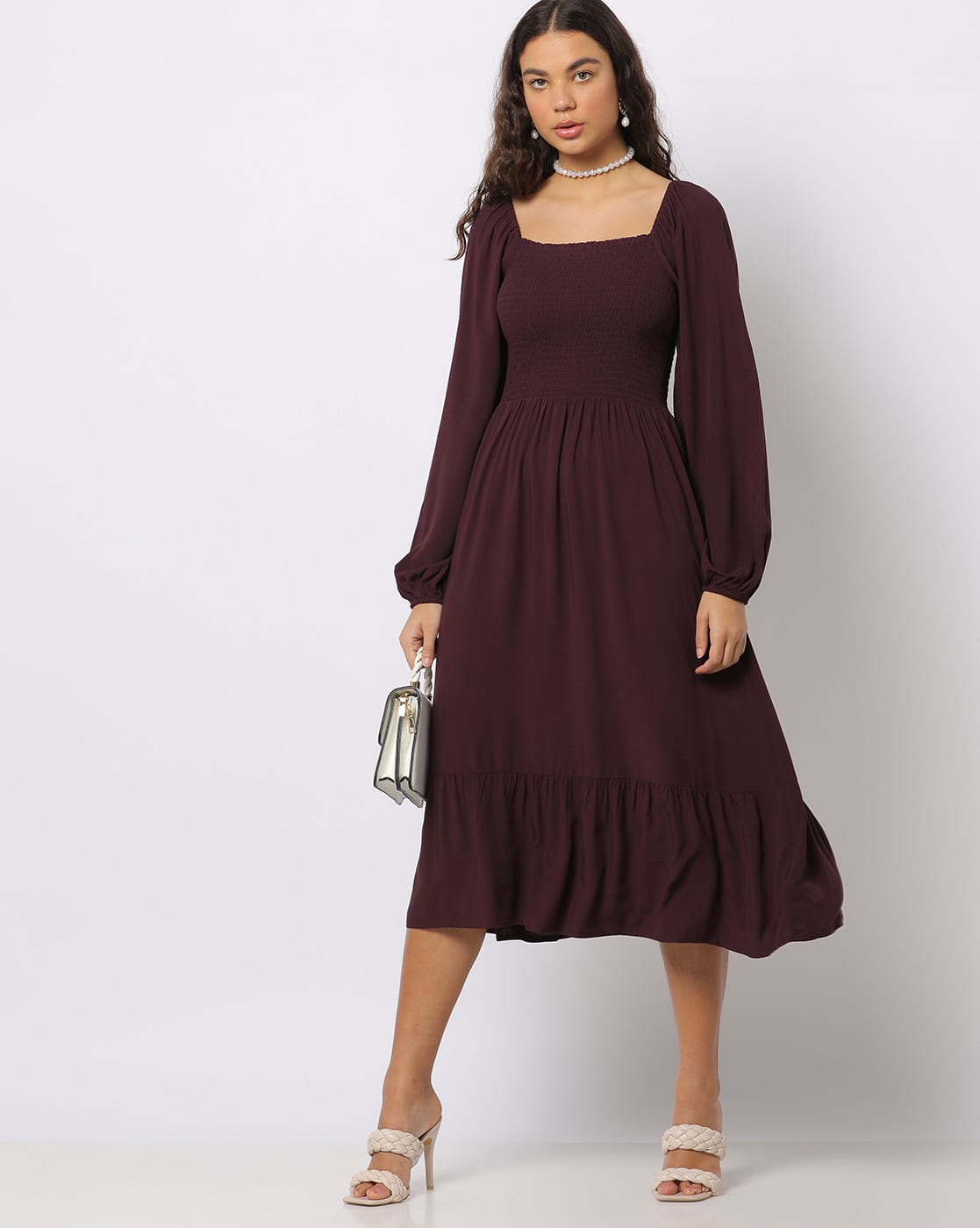 Smocked Bodice Square-Neck Fit & Flare Dress