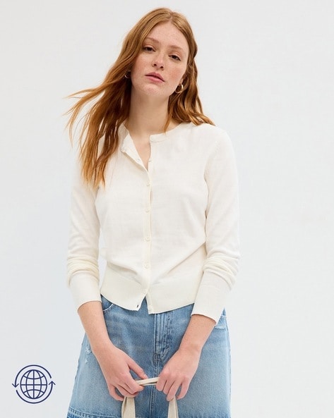 Gap Crew-Neck Cardigan with Ribbed Trim