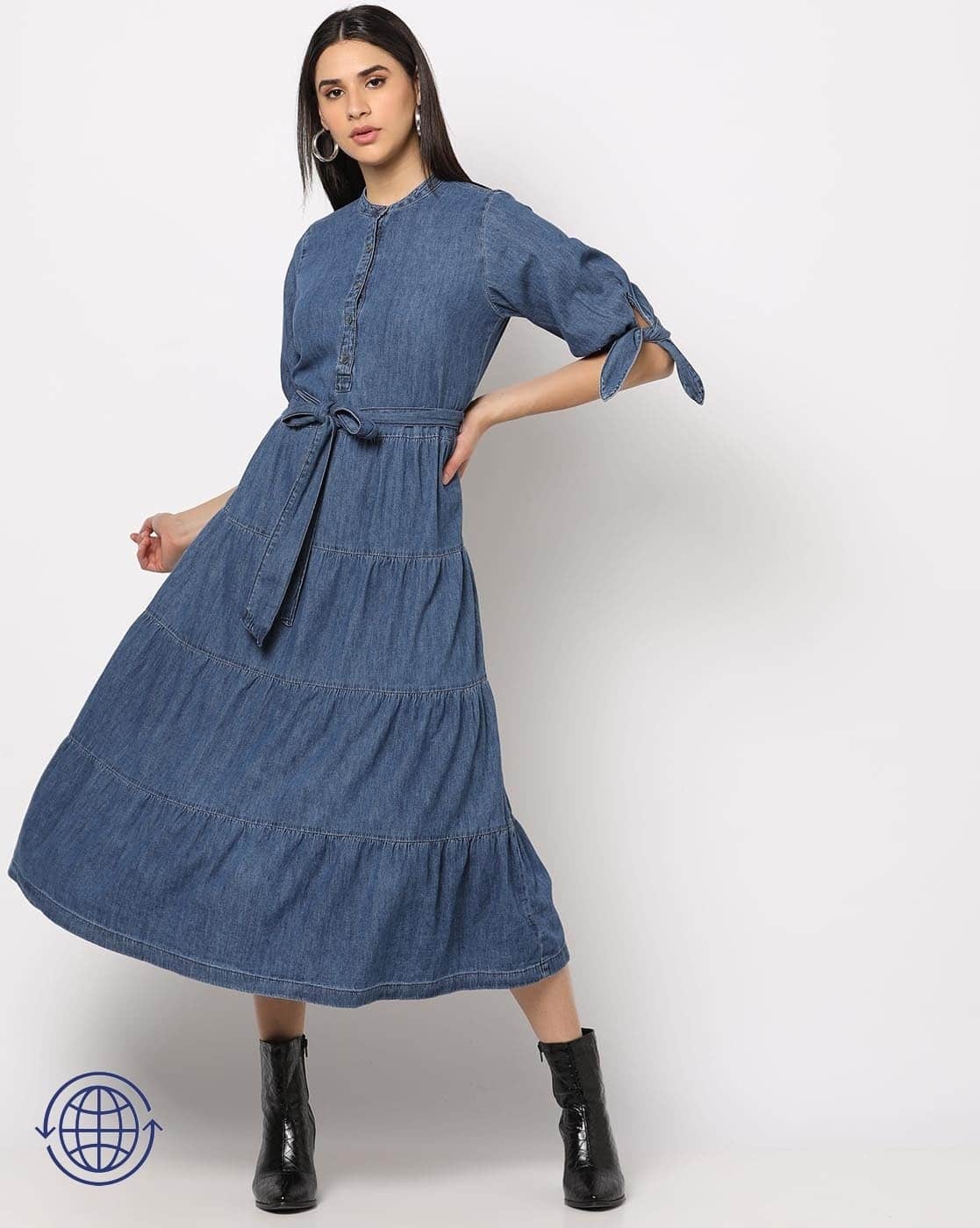 Denim Shirt Dress with Fabric Belt