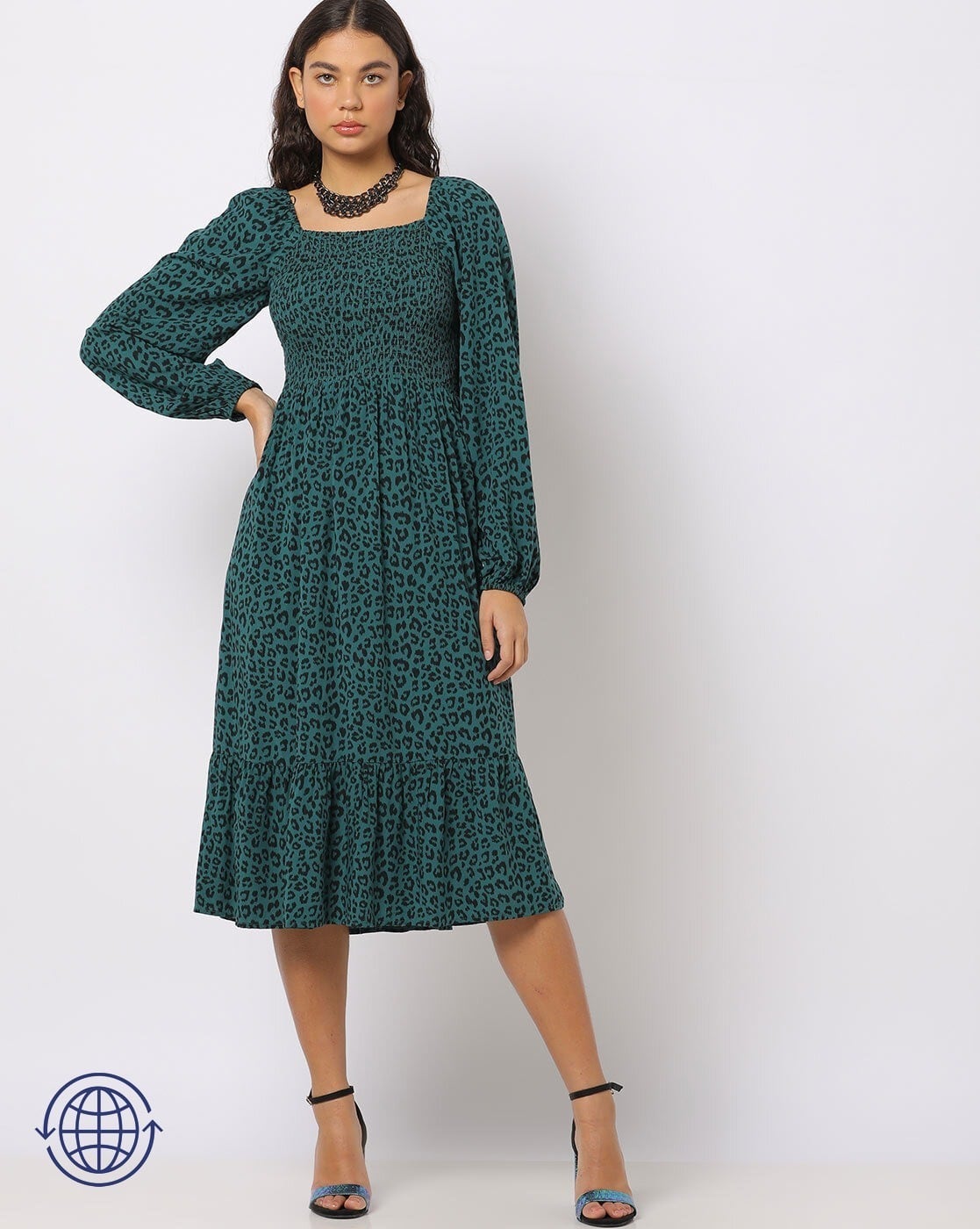 Animal Print Smocked Fit & Flare Dress