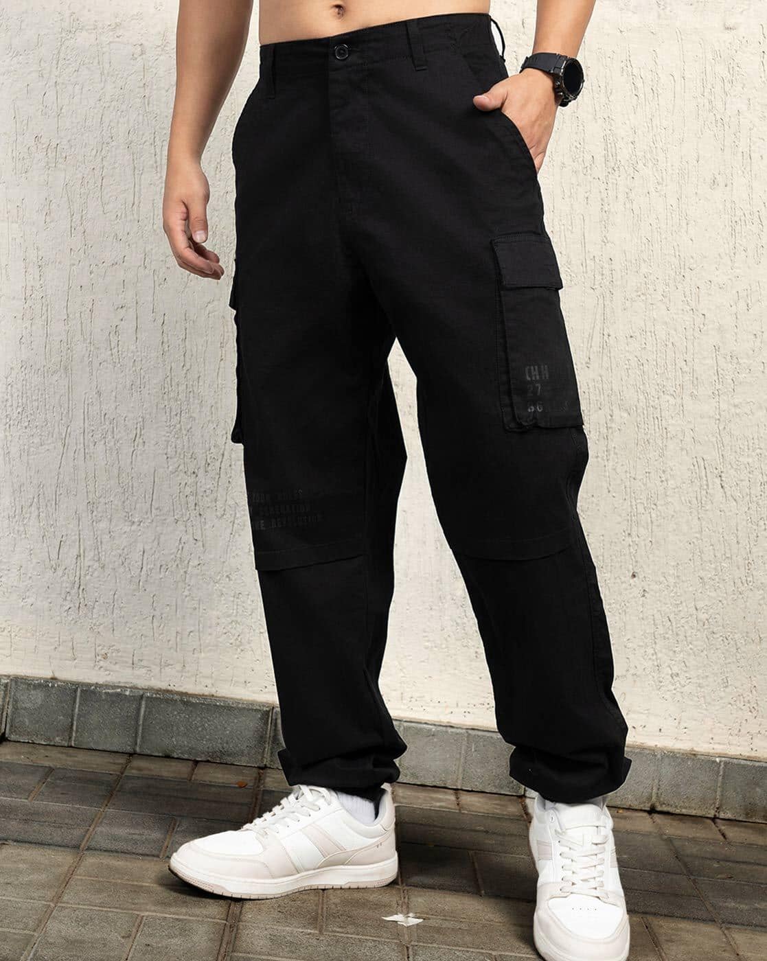 GRAMB」Black Layered Rib Cargo Pants GRAMB Black Layered Rib Cargo
