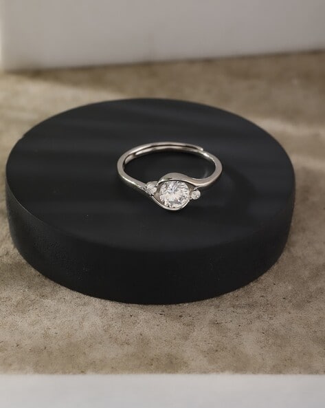 Women Sterling Silver Rhodium-Plated Pandora Ring