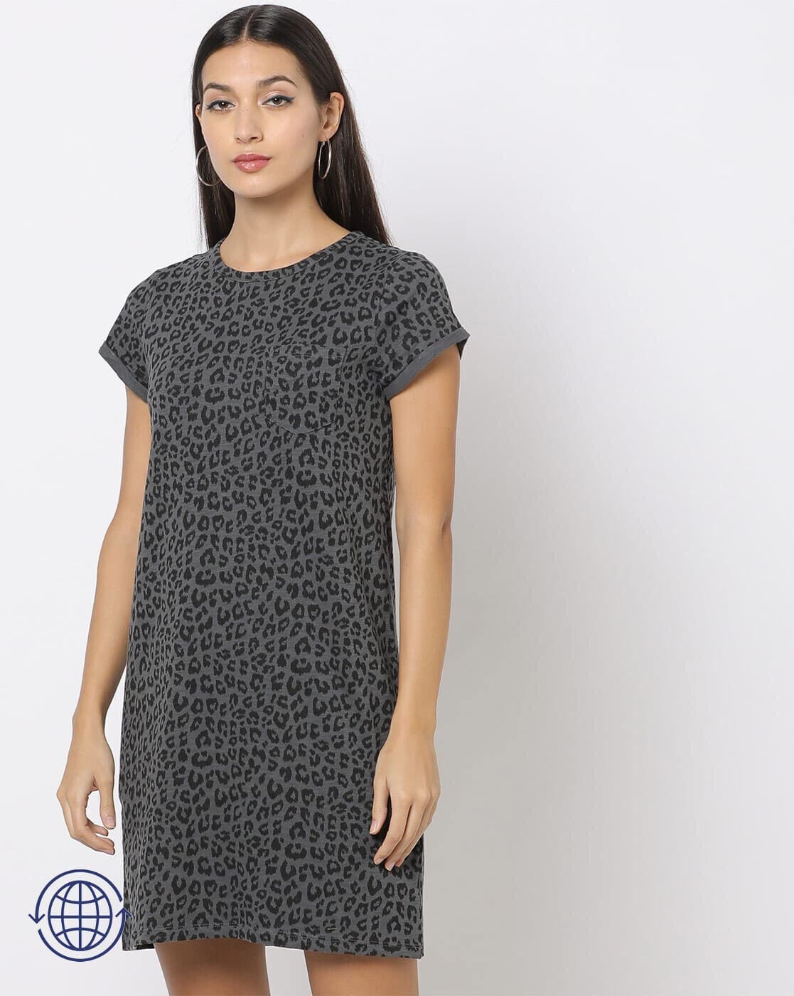 Animal Print A-Line Dress with Patch Pocket