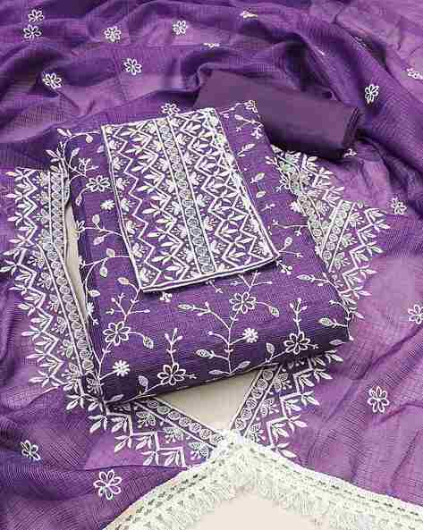 Women Embroidered Unstitched Dress Material Price in India