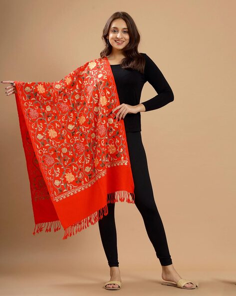 Women Embroidered Stole with Tassels Price in India