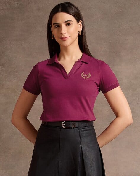 Women Regular Fit Polo T-Shirt with Logo Embroidered
