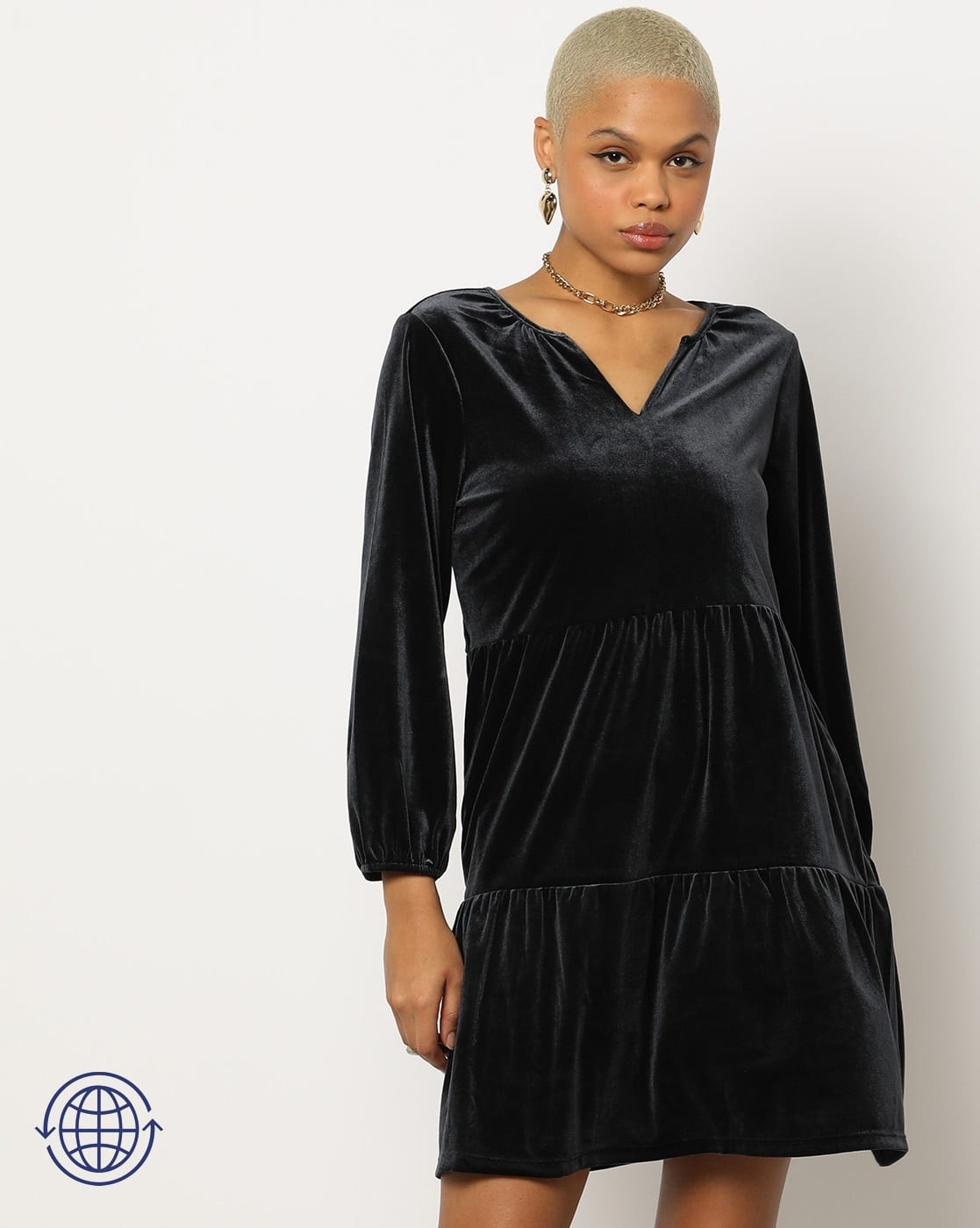 Tiered Dress with Notched Neckline