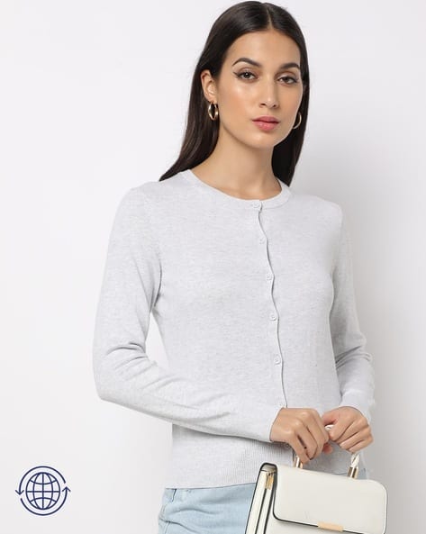 Heathered Crew-Neck Cardigan